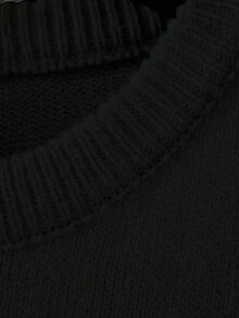 Plus Size Casual Solid Color Round Neck Loose Knit Sweater Dress, Autumn/Winter Black - Black - View 4