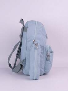 Backpack And Pencil Case Kit For Youth/College, Small, Waterproof Nylon, Plain, C304 - Baby Blue - View 3