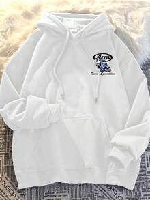 Men's Winter New Sports Casual Drawstring Sweatshirt, Professional Racing Pattern Print, Warm & Comfortable, Suitable For Friends, Teams, Clubs, Outdoor Travel In Winter, Daily Casual Wear, Gym Workout, Lightweight Sports Hooded Sweatshirt, Versatile - White - View 2