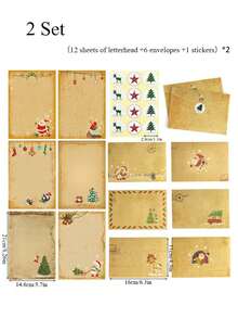 1 套 12 件圣诞信封和信纸，包括 12 张信纸、6 个信封和 1 张贴纸，圣诞派对邀请信封，适用于贺卡、生日和特殊场合庆祝活动 - 彩色 - 查看 10