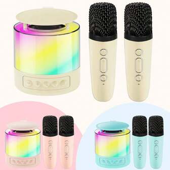 卡拉 OK 机，迷你便携式无线扬声器，2 个无线麦克风，成人无线麦克风，儿童唱歌机，旅行女孩、男孩、家庭聚会礼物，适合生日、圣诞节、新年礼物