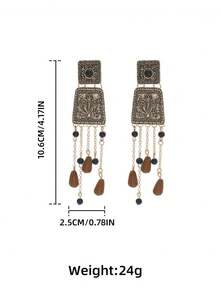 1 Pair Vintage Boho Style Zinc Alloy Pendant Earrings - Delicate Floral Design With Tassel Pendant, Suitable For Daily And Party Occasions, Valentine's Day Gift - Tassel - View 4