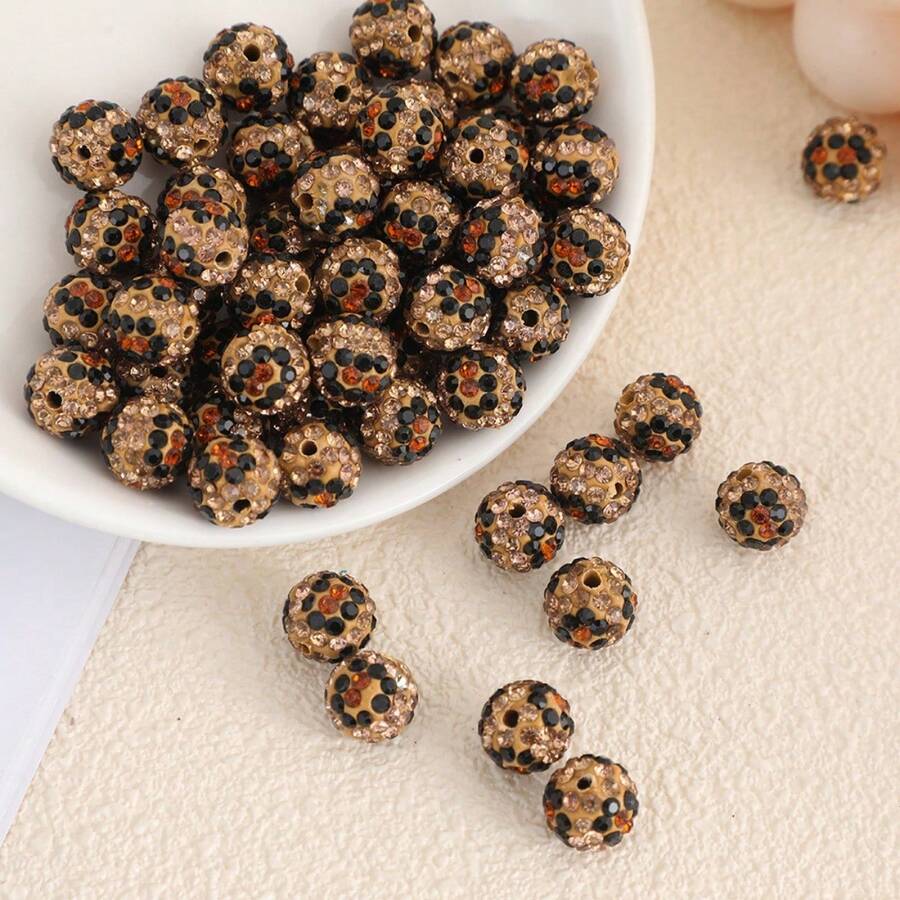 5/10颗时尚豹纹水钻珠，豹纹立方体珠，直孔串珠配件，适用于手工DIY珠宝制作，项链，手链，耳环，包链，钥匙扣，拉链吊坠 - 彩色 - 查看 1