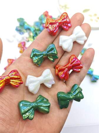 10个圣诞蝴蝶结吊坠 - UV炫彩闪光亚克力珠，适用于DIY发饰和节日珠宝，发光节日工艺品材料（闪亮发夹装饰）