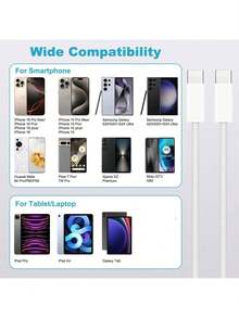 Cáp sạc nhanh USB-C sang Type-C bện nylon 3.3/6.6/10ft, tương thích với iPhone 17/16/15, điện thoại Android, thích hợp sử dụng trong nhà/ngoài trời/du lịch và trên xe hơi, hỗ trợ sạc nhanh. - trắng - Xem 9