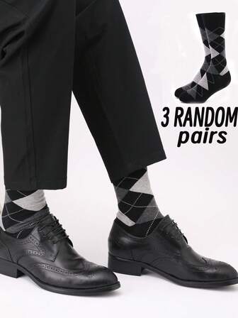 3 Pairs Assorted Business Style Striped Mid-Calf Socks, Versatile For Work Wear, Plus Size Men