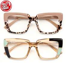 Juego de 4 piezas/3 piezas/2 piezas de gafas de lectura con marco grande de moda, cómodas con bisagras de resorte, colores únicos para combinar con tus atuendos diarios - Té + medio polvo - Ver 1