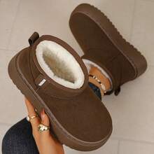 女士新款短款加厚底保暖雪地靴，时尚防滑耐磨，保暖隔热，冬季必备雪地靴，带毛绒靴 - 咖啡棕 - 查看 13