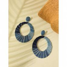 1 Pair Western Cowboy Punk Style/Casual Fashion Exaggerated Earrings, Handmade Oval Cowgirl Earrings, Suitable For Daily Wear Or Parties, A Gift For Women - 牛仔布 - 查看 4