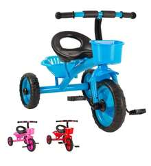 Triciclo para niños de 2 a 6 años, con cesta y espacio de almacenamiento delantero y trasero para llevar botellas de agua y juguetes. - Azul - Ver 8