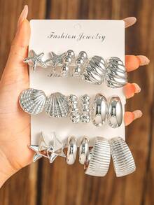 2-18 piezas Pendientes de mujer con elementos de estrella de mar y concha, elegantes y de moda, aptos para uso diario durante todo el año