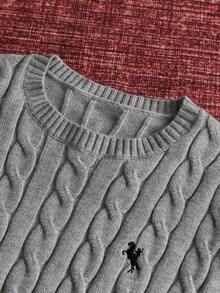 男士休闲宽松针织长袖毛衣，时尚日常穿着 - 灰色 - 查看 4