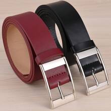 2pcs Plus Size Women's Rectangular Buckle PU Fashion Belts, Suitable For Daily Use, Extended Length Black And Burgundy Belt Set - Black + Burgundy (2 Pieces) - View 6