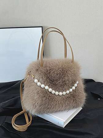 Yogodlns Lightweight, Portable, Fluffy, Fuzzy, Soft, Plush Casual, Fashion Y2K Plush Portable Bag, Fashion Unique Original Shoulder Bag, Women's Casual Simple Versatile Handbag For Girls, Women, College Students, Rookies & White-Collar Workers For Fall