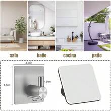 6 Ganchos de Bao en Acero Inoxidable 304, Ganchos Adhesivos para Organizacin, Accesorios para Cocina, Bao u Oficina. Plateado - Plateado - Ver 7
