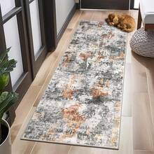 Techigher Abstract Runner Rug, Modern Abstract Floor Carpet, Washable Non Slip Low Pile Kitchen Printed Runner For Hall Kitchen Bedroom - Orange Gray - View 3