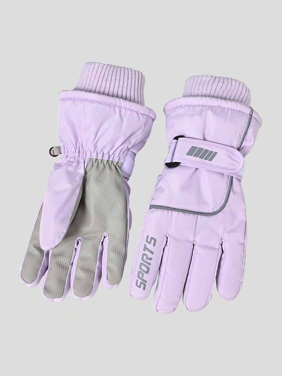 1 Paar 5-12 Jahre Kinder Winter Warm Thermisch gefütterte Outdoor Winddichte Wasserdichte Rutschfeste Ski Handschuhe - Helles Lila - Übersicht 1