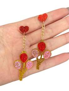 一对亚克力心形气球、冰淇淋心形骰子吊坠耳环，适合派对、日常、节日、约会佩戴，也是送给女朋友的礼物。 - 彩色 - 查看 2