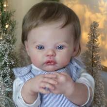 18 Inch Realistic Vinyl Meadow Handmade Reborn Doll, Full Silicone Lifelike Doll With Rooted Hair, Collectible Companion Toy, Birthday Christmas Gift, Comes With Random Style Bottle, Pacifier, Diaper - Dusty Blue - View 1