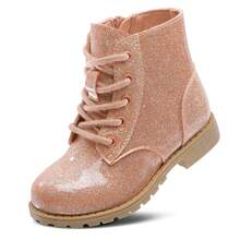 Botines de tobillo con purpurina para niñas, estilo militar, con cremallera lateral y cordones, para bebés, niñas pequeñas y mayores (KA344) - Rosa - Ver 1