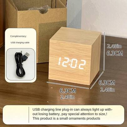 1pc Bamboo LED Digital Clock, Quiet Operation + Clear Digit Display, Suitable For Bedroom Nightstand, Office Desk, Home Decor, Natural Wood Grain High-Quality Time Tool