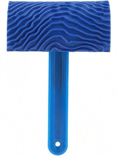 Rodillo de Pintura de Goma Azul con Efecto de Grano de con Mango Herramienta de decoración de Pared DIY