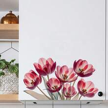 Pink Tulip Bathroom Stickers - Self-Adhesive Toilet, Door, Window, Fridge Decorations - Realistic Floral Bathroom Decor - Easy Peel And Stick Application - Vinyl Toilet Floral Decoration - For Modern Farmhouse, Minimalist Bathrooms, Home Improvement, Durable Decal, Home Decorators - Multicolor - View 4