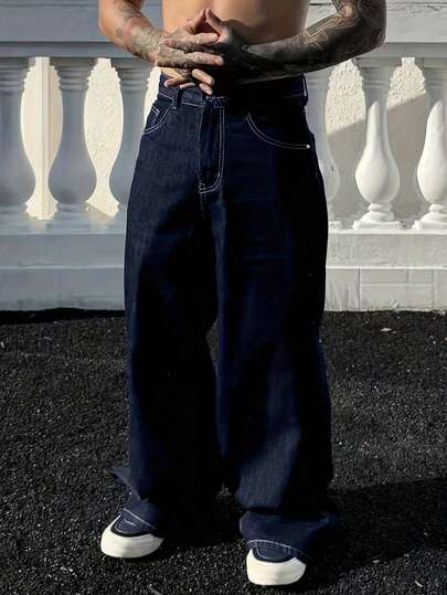 Jeans casuales de corte holgado para hombre, uso diario de moda