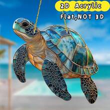 زخرفة شمسية سلحفاة أكريليك فاخرة - تأثير زجاج ملون ملون، ديكور معلق بموضوع المحيط بقياس 7.87 بوصة، فكرة هدية فريدة للمنزل والحديقة