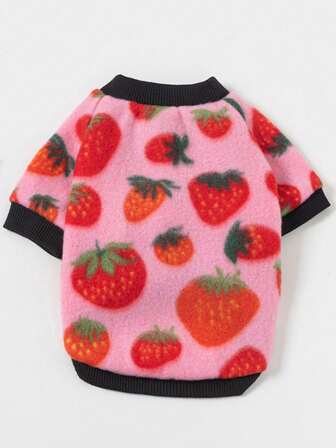 抓绒宠物服装 - 狗狗猫咪卫衣，保暖舒适，草莓/花瓣/骨头图案，四季皆宜 | 适合小型和中型犬、猫咪、比熊犬、泰迪熊、西施犬等宠物