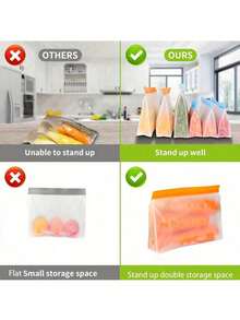 Reusable Silicone Food Storage Bags, Leak-Proof Reusable Freezer Bags, Travel/Home Food Preservation Bags - 1 Reusable Gallon Bag/1 Reusable Sandwich Bag/1 Reusable Snack Bag () - Multicolor - View 7