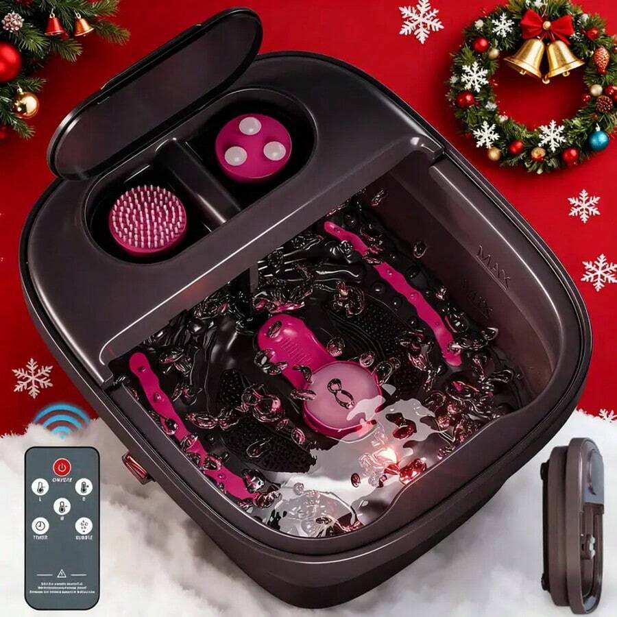 Beinilai Remote Temperature Control Collapsible Foot Spa. Foot Bath With Heat, Bubble And Massager, Foot Spa Tub With 3 Pedicure Attachments, Foot Soak Tub With Handle - 美規A型插(110-127V) - 查看 1