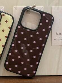 Valentine's Day Fashionable Cute Polka Dot Glossy Soft Phone Case, Compatible With IPhone 17 Air, 16, 15, 14, 13, 12, 11 Pro Max, 16, 15, 14 Plus, Minimalist Creative Shock-Proof Back Cover - Phấn nền màu nâu dạng chấm - Xem 4