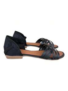 Women's Handmade Flat Sandal, Elegant And Easy To Slip On, Practical, Lightweight, Comfortable, And Soft. - Black - View 3