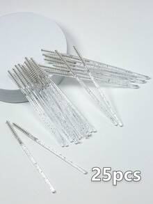 25 szt. Pędzel do makijażu Mascara Jednorazowa kryształowa szczoteczka do brwi Aplikator tuszu do rzęs Narzędzie do przedłużania rzęs z wąską i długą główką szczoteczki Nadaje się do przedłużania rzęs