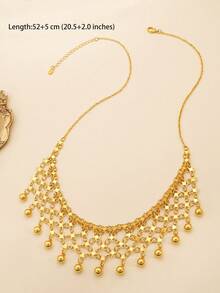 1件時尚小金球流蘇吊墜銅質珠寶項鍊,適合女孩和女性日常穿戴