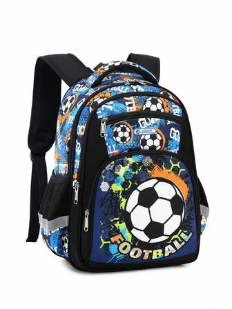 Football Pattern Popular Elementary School Student Children Backpack, Lightweight Backpack For Boys And Girls, Grades 3-6, Cross-Border Backpack