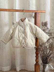 INS Baby Girls' Apricot Casual Minimalist Stand Collar Quilted Warm Jacket, Winter - Apricot - View 3