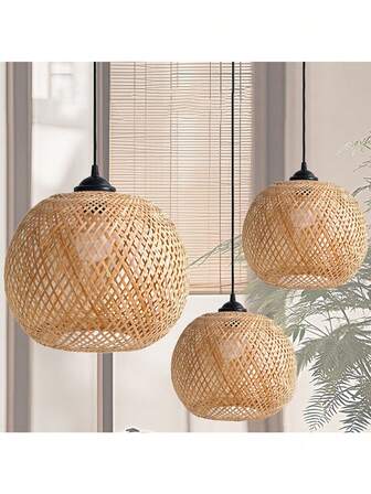1pc Retro Bamboo Woven Ceiling Lamp Corridor Aisle Living Room Ceiling Light Woven Lamps Decorative Fixtures