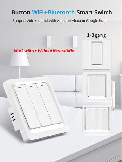 Chevolink Wifi Smalknapp Smart Switch U Standard Vit Vägglampsbrytare Kompatibel med neutralledning och ingen neutralledning (Inkluderar kapacitans till AC220-240V - fungerar med Alera och Tya Smart Life)