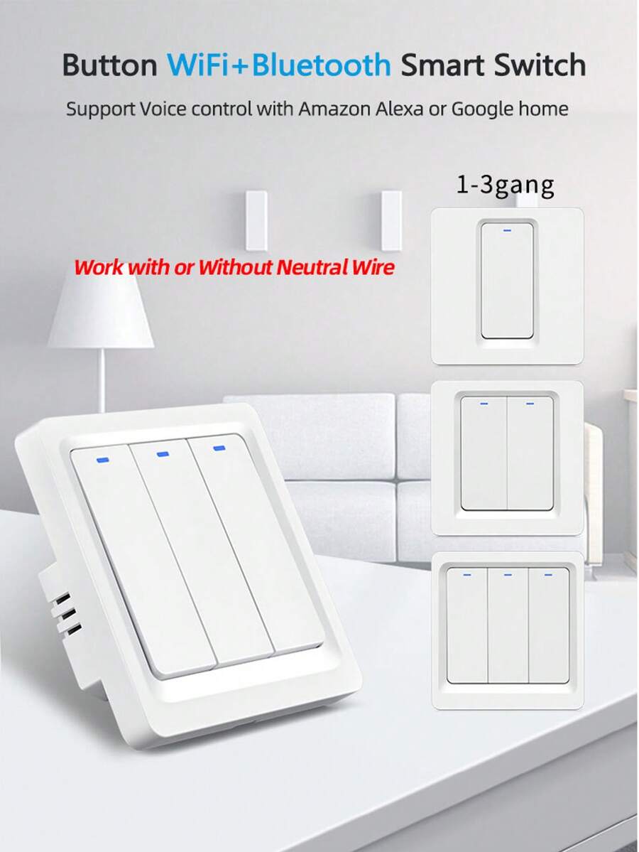 Chevolink Wif 小按钮智能开关 U 型支架白色壁灯开关，兼容零线和无零线（Ndudes Capadto AC220-240V-Wors With Alera And Tya Smart Life）