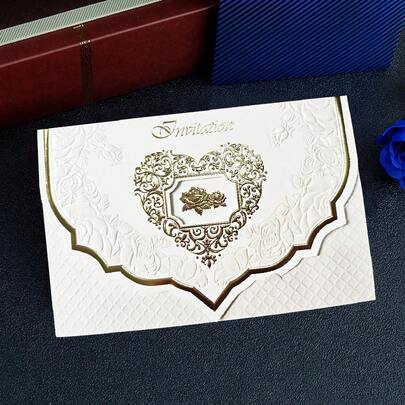 1/5/10pcs Exquisite Glitter Invitation Letter, High-End Love Invitation Letter, Gold-Plated Personalized Glitter Greeting Card, Suitable For Wedding Anniversaries, Bridal Showers, Engagement Parties, And Anniversary Dinner Invitations.