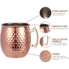Moscow Mule Mugs Set of 2 - Hammered Moscow Mule Mugs Drinking cup with 2 Straws - 1 Jigger - Great Dining Entertaining bar Set Mug Set of 2 double jigger included - Cobre - Ver 3