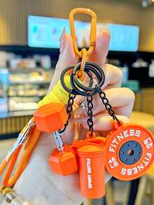Dumbbell And Barbell Keychain Set, Perfect For Hanging On Backpacks. Creative Fitness Accessories Include Dumbbell, Barbell Plate, Boxing Gloves, Soft Pad, Football, Rugby Pendant And Other Decorative Pendants. - Multicolor - View 17