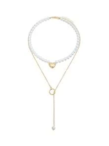 4-Piece Set Of Fashionable And Simple Baroque Faux Pearl Metal Heart Necklace With Adjustable Fine Chain Necklace, Women's Fashionable Jewelry, Suitable For Banquets Parties Daily Dates Commuting Wear