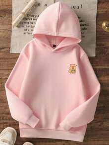 1pc Tween Girl Casual Printed Pullover Sweatshirt, Thermal Lined, Long Sleeve, Autumn/Winter - Pink - View 4