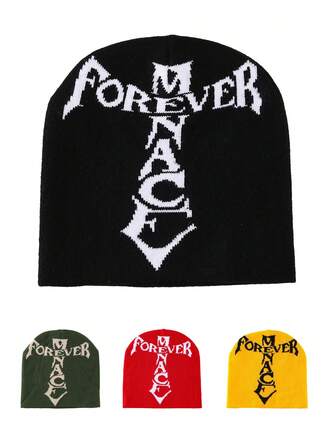 1pc Jacquard Knit Beanie, Casual Skull Pattern Acrylic Warm Hat, Fashion Streetwear Ski Cap, Sports Cycling Skiing Hat, Couple Hats, Holiday Gift