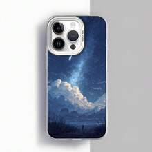 Cubierta de teléfono para iPhone con diseño de cielo estrellado y cometa azul profundo con nubes y paisaje nocturno ideal para uso diario en casa o viajes Aplicable a teléfonos Apple y Galaxy - Blanco - Ver 2