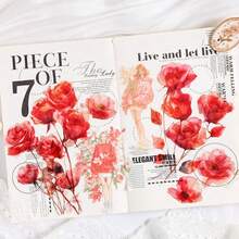 15pcs/Pack Rainbow Rose Series Floral Sticker Pack, Waterproof Pet Sticker Handbook Materials