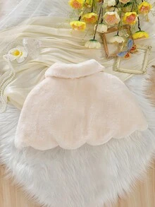 女童无袖仿皮草披肩夹克，适合连衣裙、公主裙、正式场合、派对、表演、游行、生日庆祝、舞台表演、音乐会